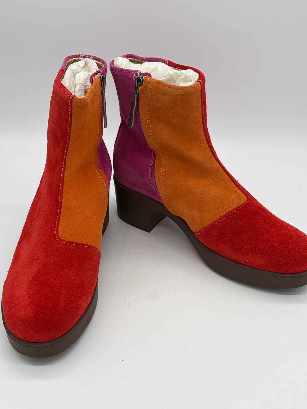 Colorblock Suede Ankle Boots - Red, Orange & Pink - Picture 7 of 12
